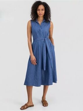 Nautica Sleeveless A-Line Chambray Midi Dress in Blue